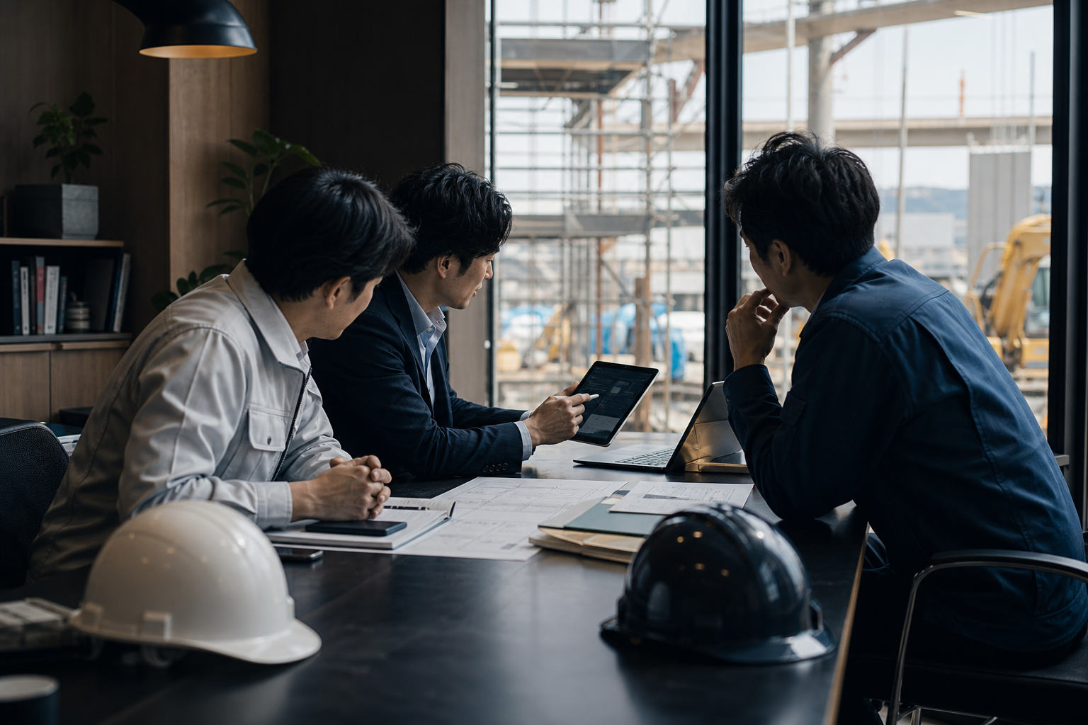 AI活用について現場担当者と打ち合わせる様子